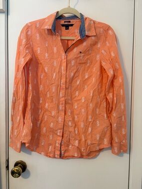 Tommy Hilfiger Orange Pineapple-Print Button-Down Shirt